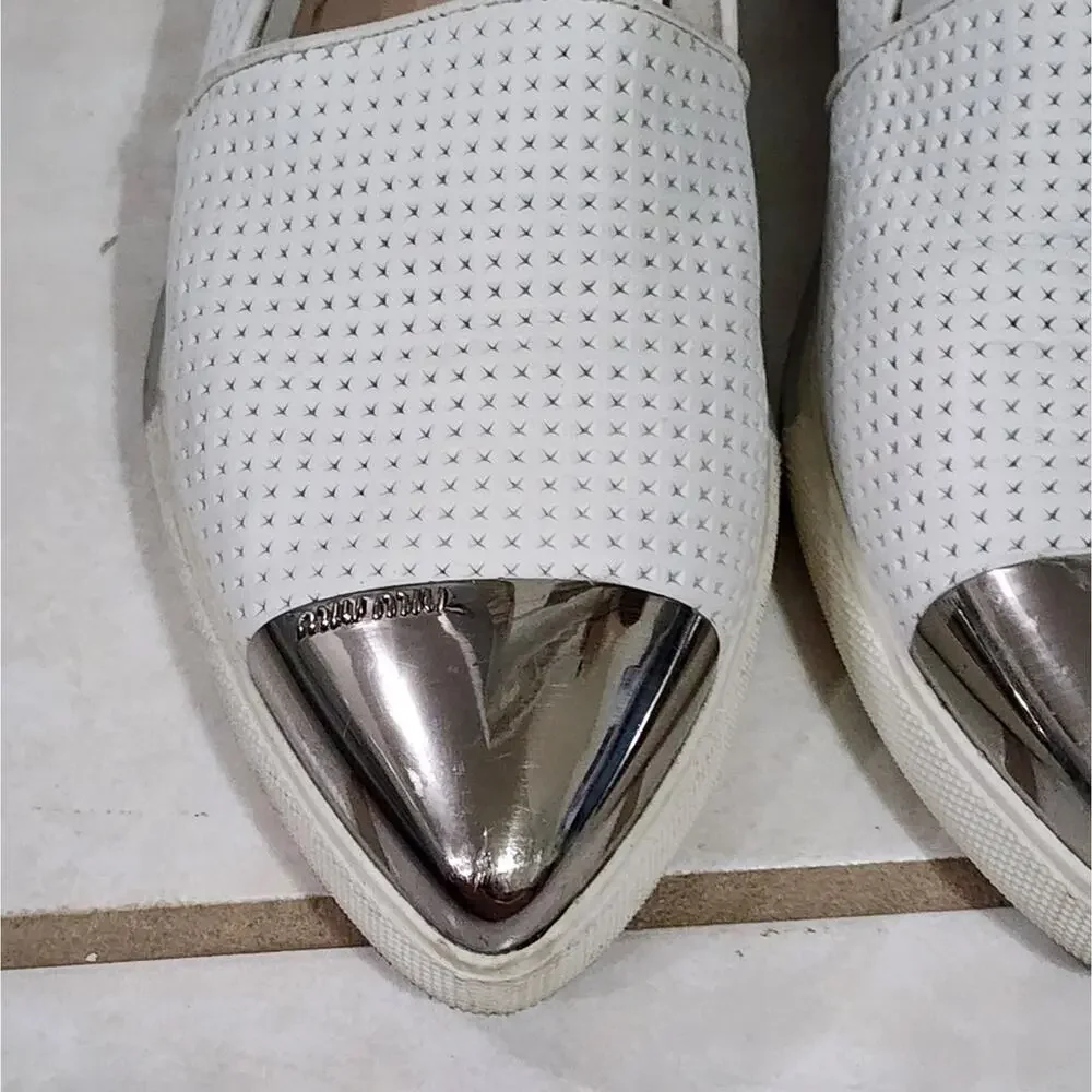Miu Miu Embossed white metallic silver Leather Cap-Toe loafers 37 us size 6.5‎ 7